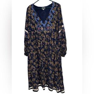 Velzera Blue Bohemian Ruffled Sundress with Bishop Sleeves 2XL